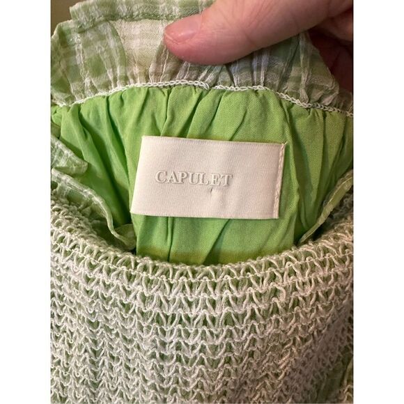 Capulet Revolve Siobhan Green Gingham Smocked Long Sleeve Mini Dress Size XL - Picture 7 of 10